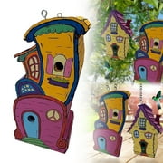 Owl Nesting Box Inspired Wooden Handmade Birdhouse Wood Decorative Large Blue Bird Houses Nests for Outside with Pole Hanging Cedar Bluebird House Kits Owl Wren Nesting Box Outdoors Tree